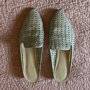 Franco Sarto Silver Woven Mules